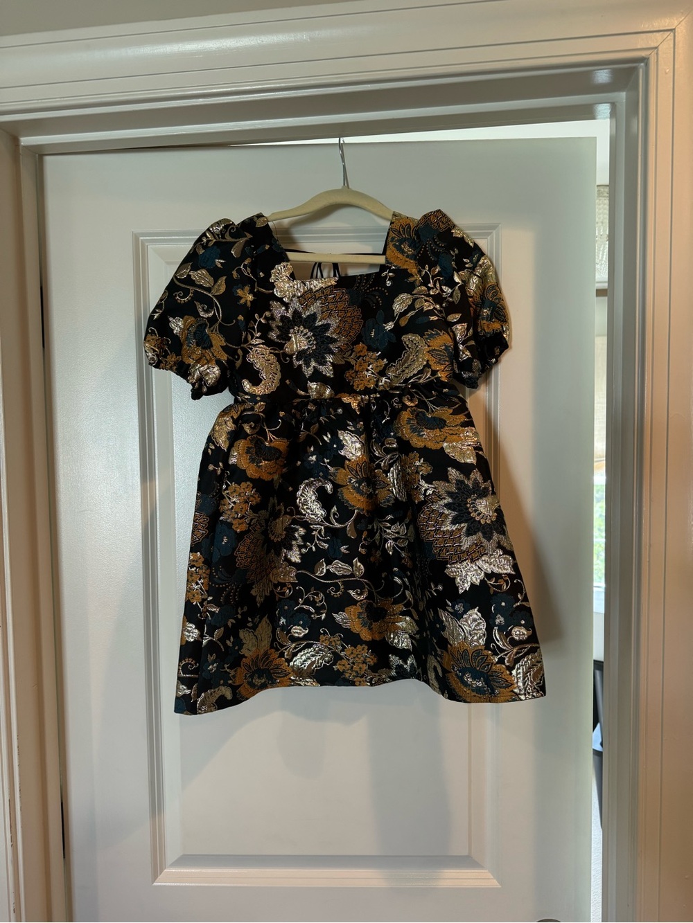 GB girls Black Dress with Gold & Silver Floral Brocade